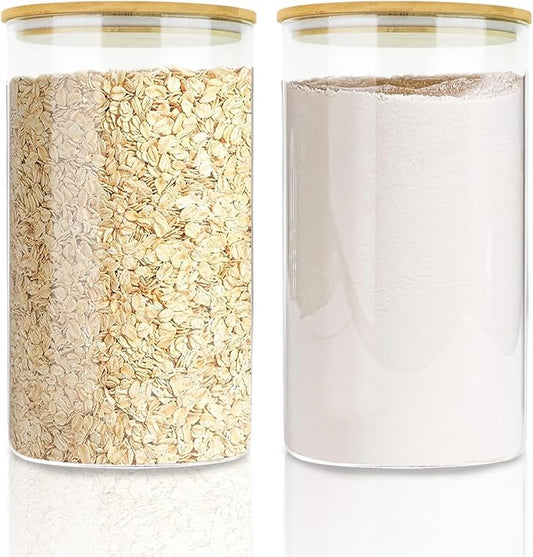 Large Glass Cereal Containers Storage with Airtight Bamboo Lids,Pantry Storage Container,Perfect for Kitchen Organization - Flour, Rice, Pasta, Sugar, Coffee Beans, Accessories Included,2 packs(168oz)
