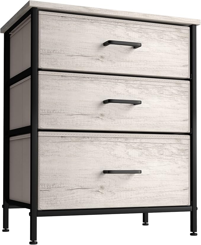 Sorbus Nightstand Dresser with 3 Faux Wood Drawers - Bedside Table Chest with Storage, Steel Frame, Wood Top, Easy Pull Fabric Bins for Bedroom, Living Room, Closet & Dorm Furniture Lamp Stand