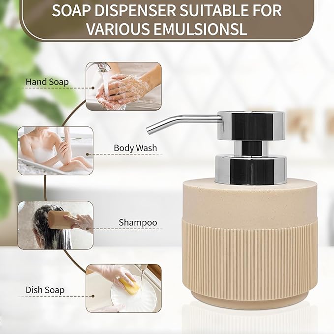 12.5oz Resin Soap Dispenser for Bathroom Countertop, Refillable Hand Soap Lotion Dispenser with Rust Proof Pump for Kitchen Countertop, Easy-to-Press, Cream