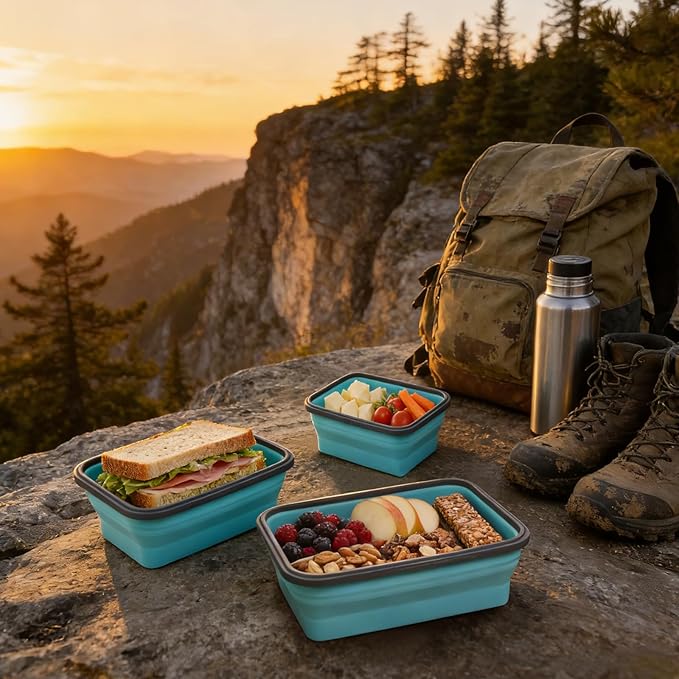 Guyuyii 4 Pack Collapsible Food Storage Containers with Lids | Airtight Meal Prep Bowls for Camping & RV | Microwave, Oven, & Dishwasher Safe (BPA-Free) | Space Saving Alternative to Freezer Tray