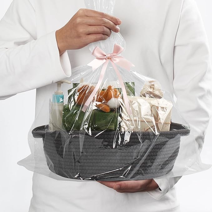 Small Rope Basket, Baskets for Gifts Empty, Cute Woven Basket for Dog Toy, Cat Toy Bin Box, Wicker Organizing Basket for Book, Baby Diaper, Towels, Snack, 13â x 9â x 5â, Dark Gray
