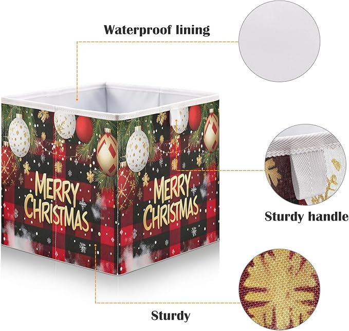 Bolaz Checked Christmas Background Closet Organizers Storage Cubes Storage Bins Shelf Baskets Containers for Home Room Office,Square