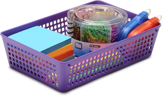 YBM HOME 3-Pack Plastic Storage Baskets Bins for Home Junk Drawer, Shelves, and Office Organization, Functional Trays/Containers Great for Kitchen Pantry, Cabinets, Bedrooms, and Bathrooms, Purple