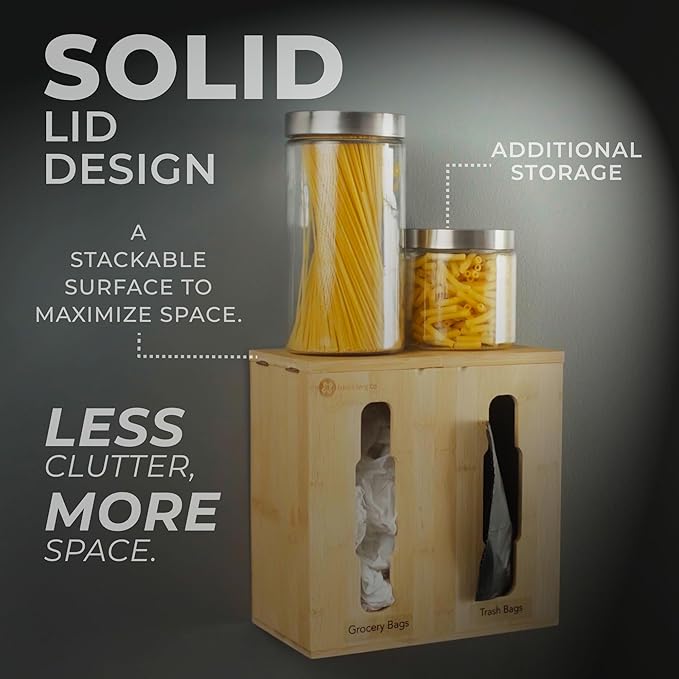 2-in-1 Bamboo Plastic Bag Holder and Trash Dispenser â Small/Compact (Standard Trash Bags Only), Cabinet, Under Sink Storage, Pantry & Laundry Room Organization, Kitchen Must Haves 2026