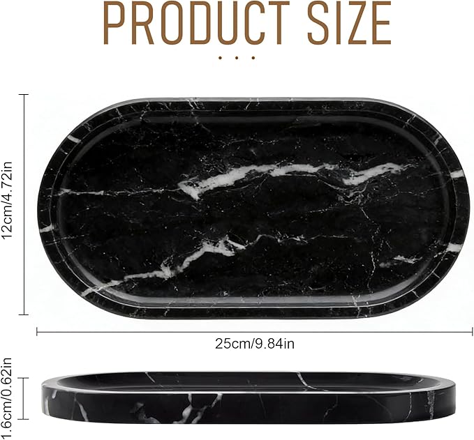 Natural Marble Tray, White Stone Tray, Vanity Decorative Tray for Countertop, Catchall for Perfume, Candles, Skincare, Jewelry Dish, Bathroom Tray, Hotel Supplies