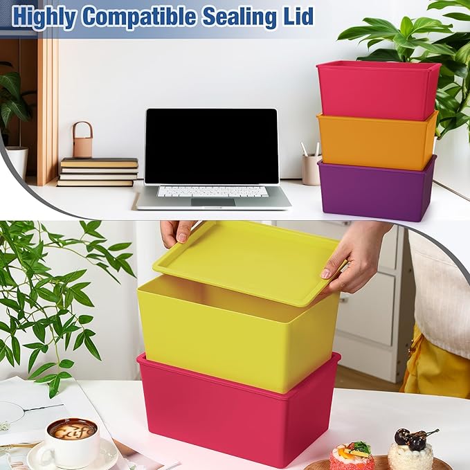 Menkxi 6 Pcs Storage Bins with Lids Small Plastic Storage Containers Stackable Storing Baskets Box Cute Organizer Bins for Organizing Shelves (Colorful)