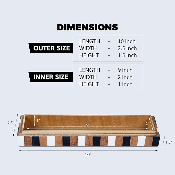 Handicrafts Home Slim Decorative Storage Box with Lid Wooden Entryway Organizer Key Holder Box for Hallway Console Table â Natural Wood Resin Inlay Marquet Cosmo Collection- 10x2.5x1.5