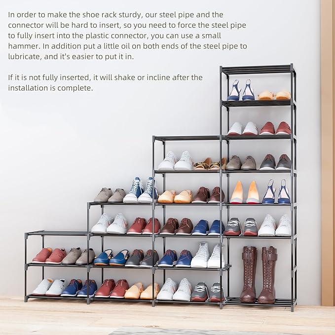 Large Shoe Rack 8 Tier 64 Pairs for Entryway, Heavy Duty Storage Shelves Unit with Customizable Height for Boots, Space Saving Organizer for Hallway Garage (66.1" W x 49.2" H)