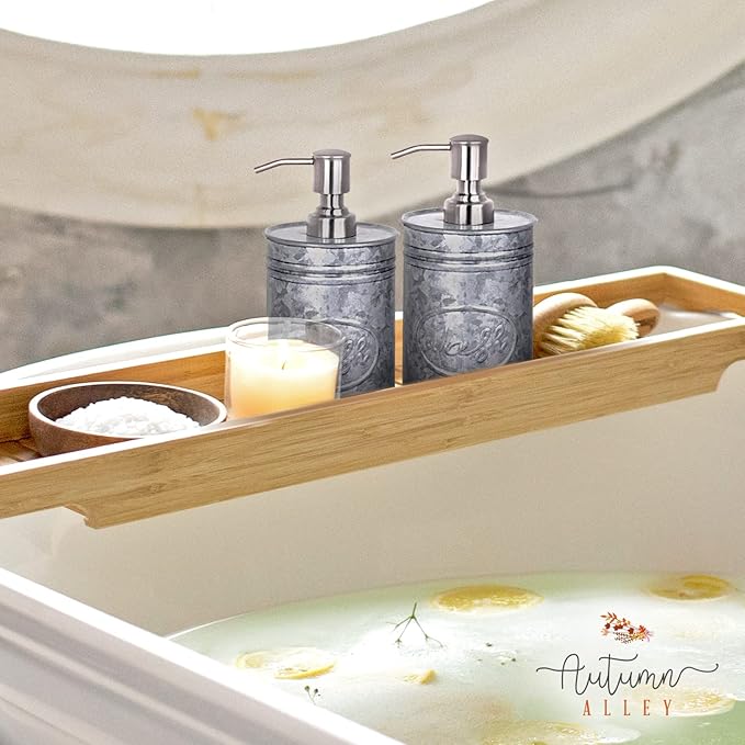 Autumn Alley Galvanized Farmhouse Soap Dispenser Kitchen - Rustic Soap Dispenser for Bathroom - Stainless Steel Pump for Hand Wash, Sanitizer, Lotion, Rustic Bathroom Accessories,17.5 oz, Grey