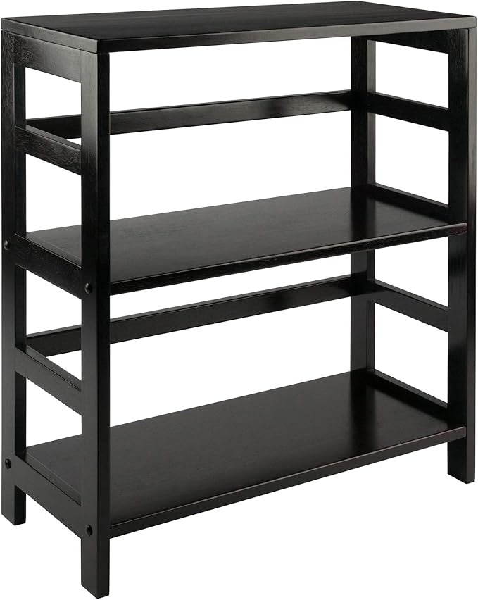 Winsome Leo 2-Tier Wide Storage Shelf with 3 Foldable Woven Baskets, for Living Room, Home Office, Bedroom, Espresso