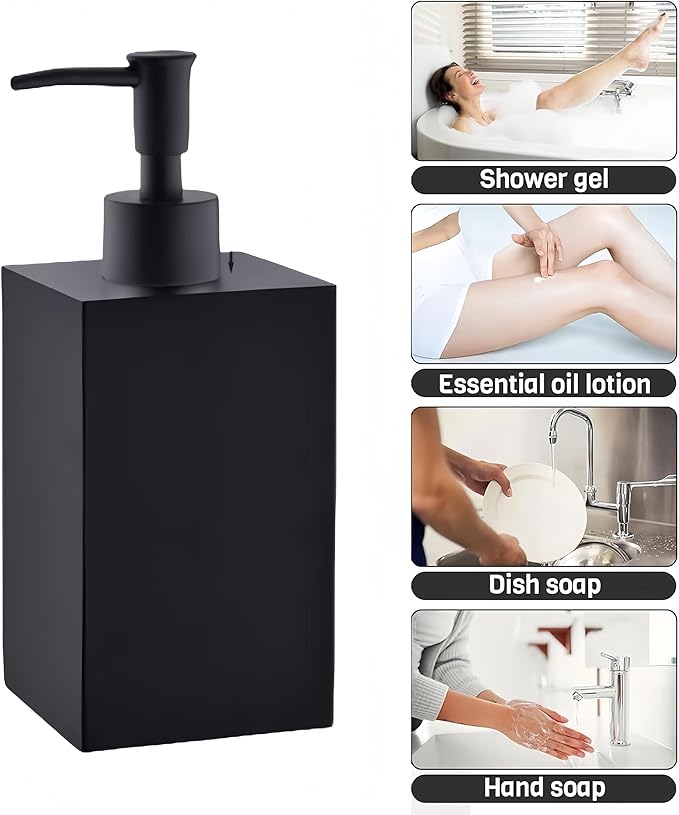 5-Piece Matte Black Bathroom Accessory Set - Modern Design Set with Soap Dispenser, 2 Tumbler Cups, Soap Dish & Toothbrush Holder