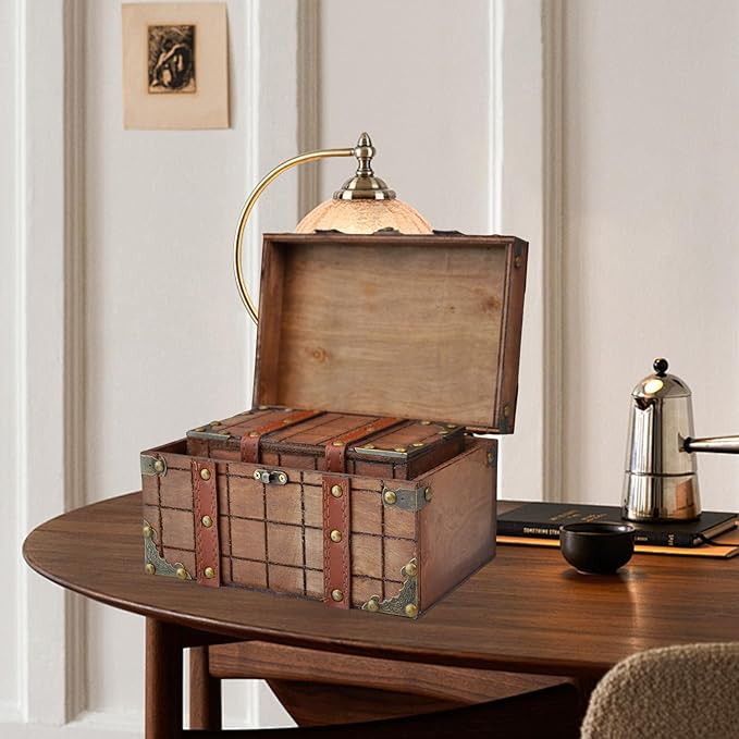 POWER UNICO FLOWER Vintage Treasure Lock Storage Box â Handmade Wooden Decorative Chest, Perfect Keepsake Box for Home DÃ©cor, Jewelry, Trinkets and Gift Storage (331-Brown)
