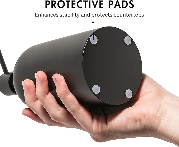 Matte Black Round Soap Dispenser Set with Tray for Kitchen, Countertop & Bathroom – 2 Pack 15 oz Refillable Resin Pump Bottle for Dish Soap, Hand Soap, Shampoo, Conditioner – Non-Slip Protective Pads