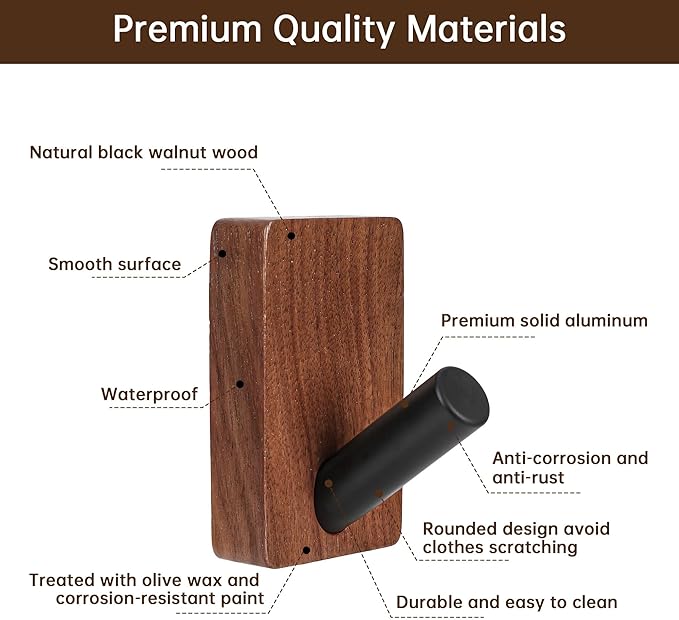 4 Pack Wooden Wall Hooks, Adhesive and Screw Mounted for Heavy Duty, Boho Decorative Coat Hooks for Towel, Clothes, Blanket, Hat, Entryway, Nursery Door