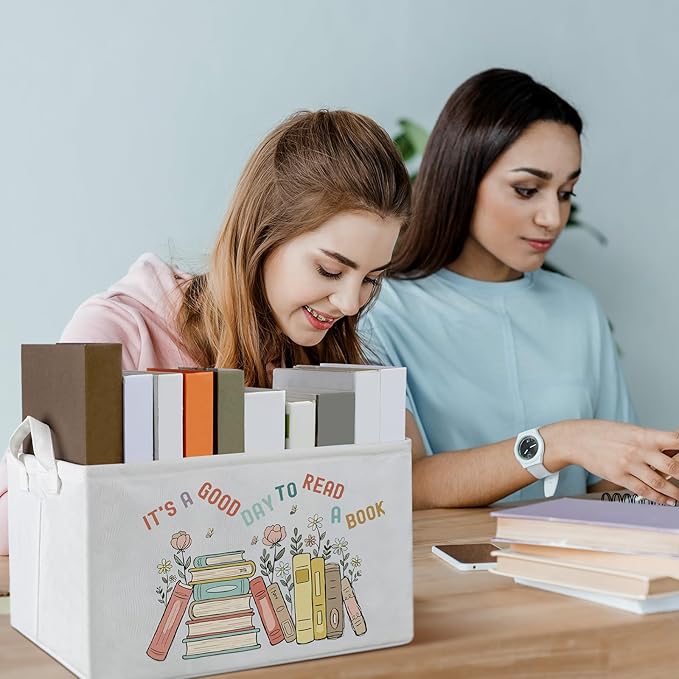 Marsui Book Lover Gifts It's a Good Day to Read Book Storage Basket to Be Read List Storage Bin Bookish Accessories Bookworm Gift for Club Members Student Teacher Reading Accessories