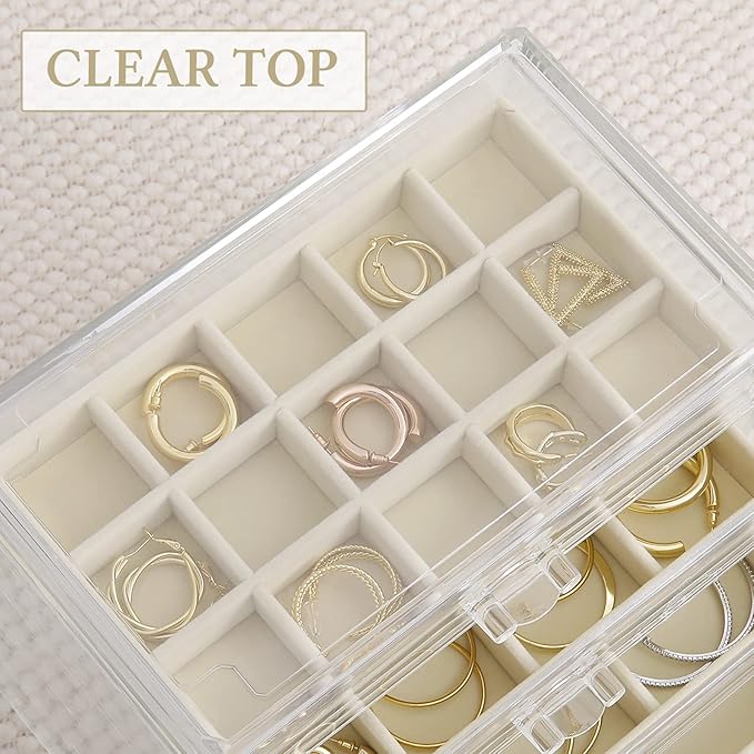 misaya Earring Organizer with 4 Drawers, 31-Slot Acrylic Jewelry Organizer Box for Women, Birthday Present, Cream