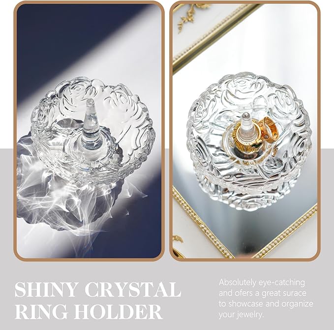 H&D HYALINE & DORA 4âClear Crystal Ring Holder,Round Glass Ring Dish,Jewelry Rack Ring Holder for Wedding,Jewelry Display Gifts for Mom Wife Girlfriend