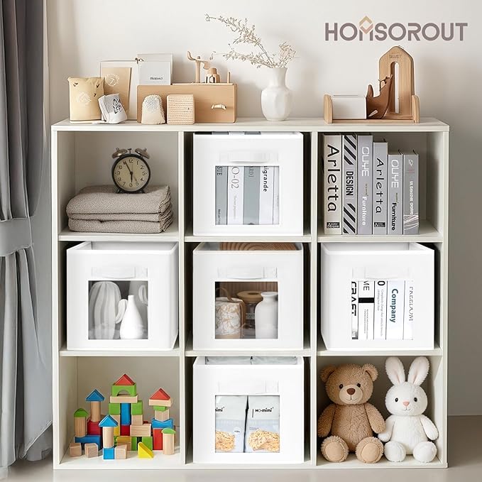Storage Cube 11 Inch - Cube Storage Bins with Window, Closet Storage Baskets with Handle, Fabric Bins for Closet, Shelves, Toys, Clothes, Set of 8, White