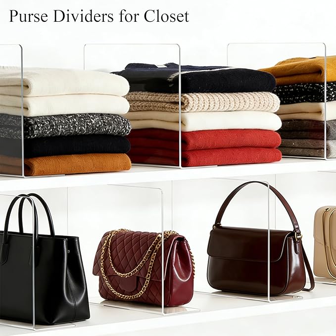 Shelf Dividers for Closet Organization - 10" Tall x 12" Deep Acrylic Closet Dividers for Shelves - Clear Free-Standing Shelf Separators for Clothes Sweater Purse