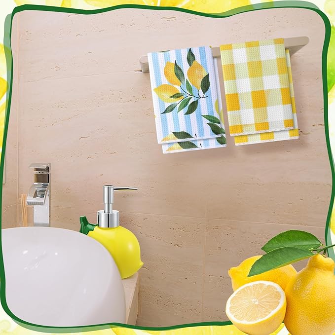 4 Pcs Lemon Soap Dispenser for Kitchen and Bathroom Lemon Lotion Dispenser with Kitchen Towels Box for Bathroom Summer Decor Gift