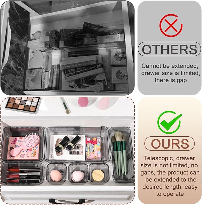 25 Pcs Clear Drawer Organizer, Adjustable Drawer Storage Box, 3-Size Desk Drawer Organizer, Acrylic Storage Bins for Makeup, Kitchen Utensils, Bedroom Dressers Tool Organizer for Gadgets, Black