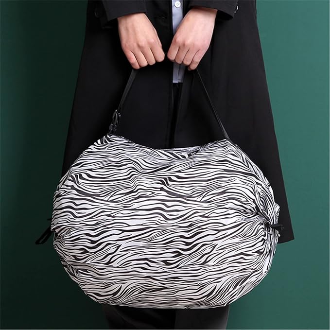 Portable Foldable Shopping Bag Large Capacity Multipurpose Storage Bag Sports Travel Shoulder Bag (Zebra-stripe)