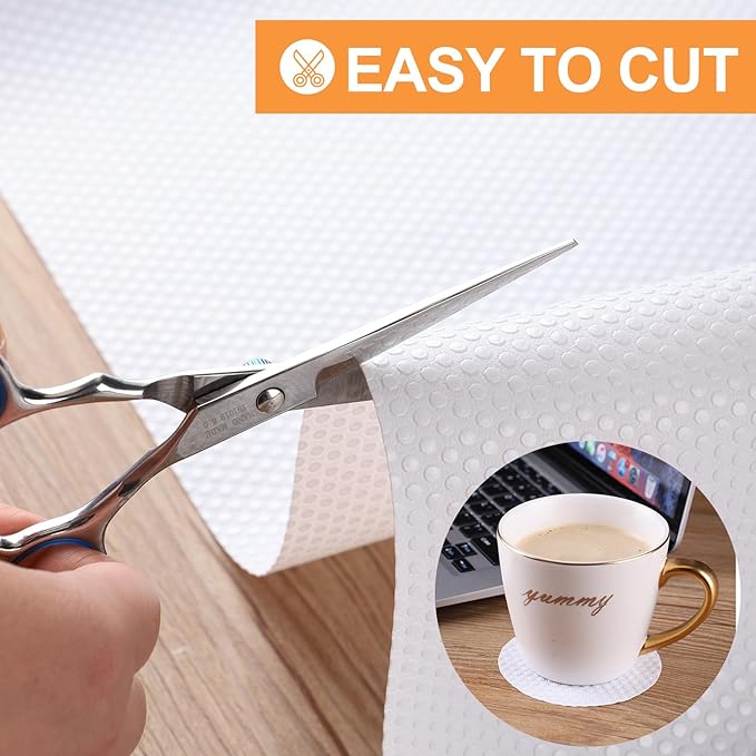 Shelf Liners for Kitchen Cabinets Non-Adhesive: 17" W x 300" L Waterproof Drawers Liner - White Easy to Cut Cupboard Mat for Pantry Shelves