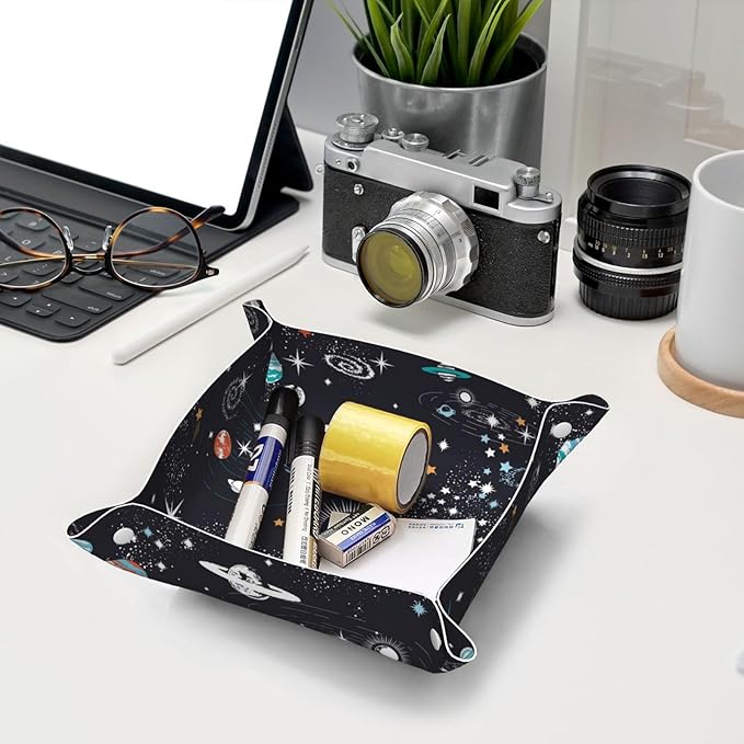 Space Galaxy Constellation Leather Vanity Tray Desktop Storage Organizer, Decorative Catchall Perfume Tray, Bathroom Valet Tray,Nightstand Caddy Holder for Keys Phone Wallet Coin Jewelry, S