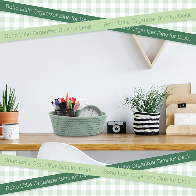 4 Pcs Small Storage Cotton Rope Woven Baskets for Gifts Empty Boho Shelf Closet Storage Baskets Gift Cute Baby Basket for Nursery Basket Easter Decorative Storage Bins for Living Room Bedroom(Green)