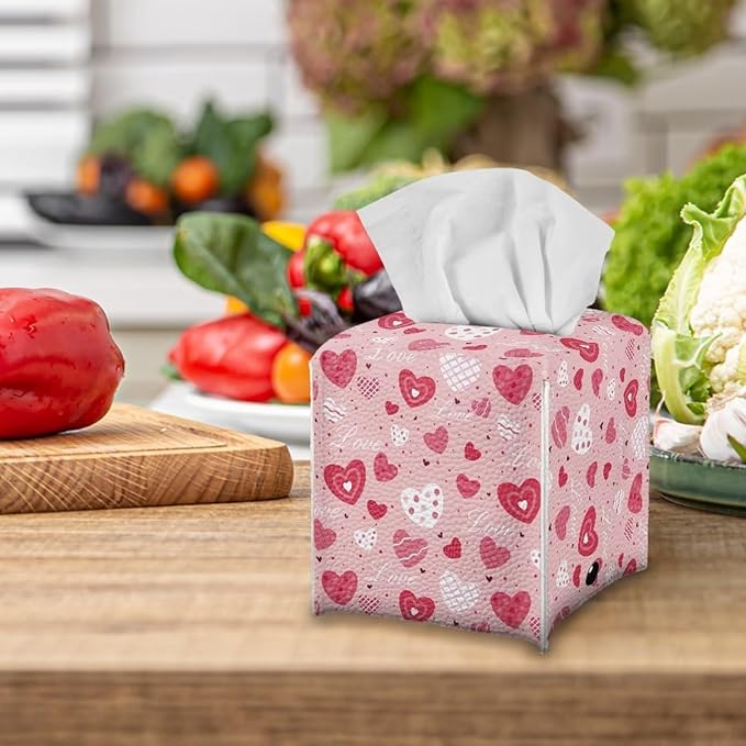 Love Heart Toilet Paper Holder Stain Resistant Portable Pu Leather Tissue Box Cover Durable Tissue Case Facial Paper Organizer Happy Valentines Gift
