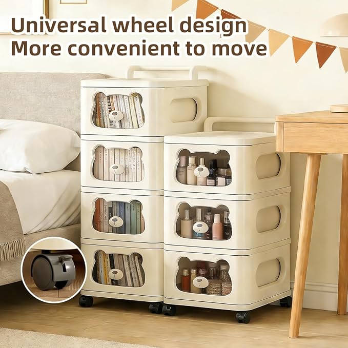Drawer Storage Organizer, Rolling Storage Cart with 6 Drawers, Plastic Drawer Tower Organization Storage Container with Wheels for Home, Bathroom, Kitchen, Entryway, Office, Dorm