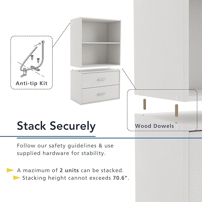 Homes: Inside + Out Apexa 3-Cube Storage Organizer Shelves, Stackable Wood Bookcase Fits Cubby Bins for Organization, Dorm Teen Room Decor & Home Office, Taupe Grey