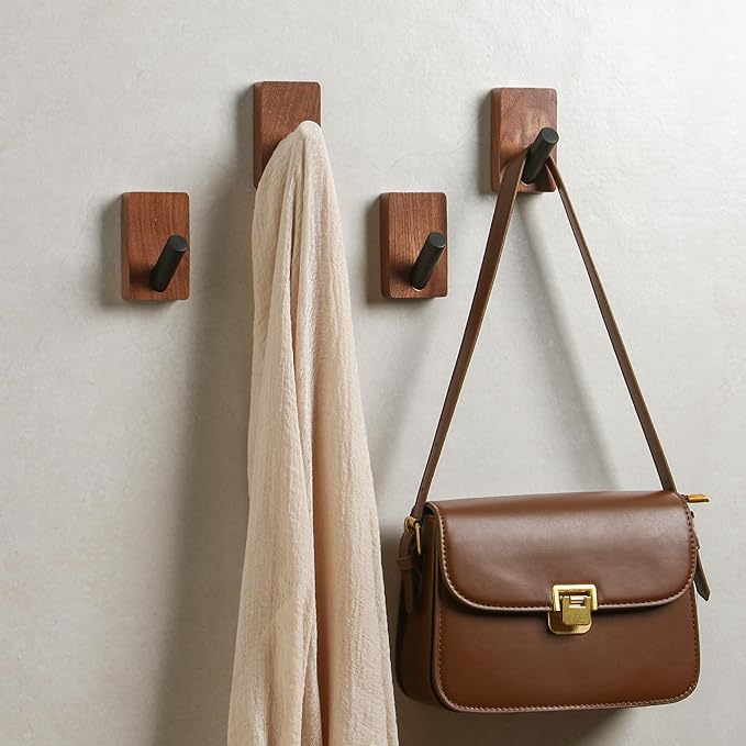 8 Pack Wooden Wall Hooks, Adhesive and Screw Mounted for Heavy Duty, Boho Decorative Coat Hooks for Towel, Clothes, Blanket, Hat, Entryway, Nursery Door