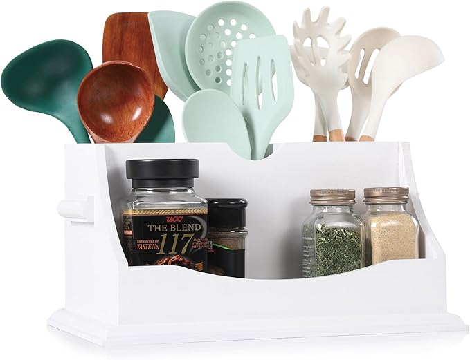 Innovation Kitchen Utensil Holder for Countertop with 4 Compartments, White(Utensil Not Included)