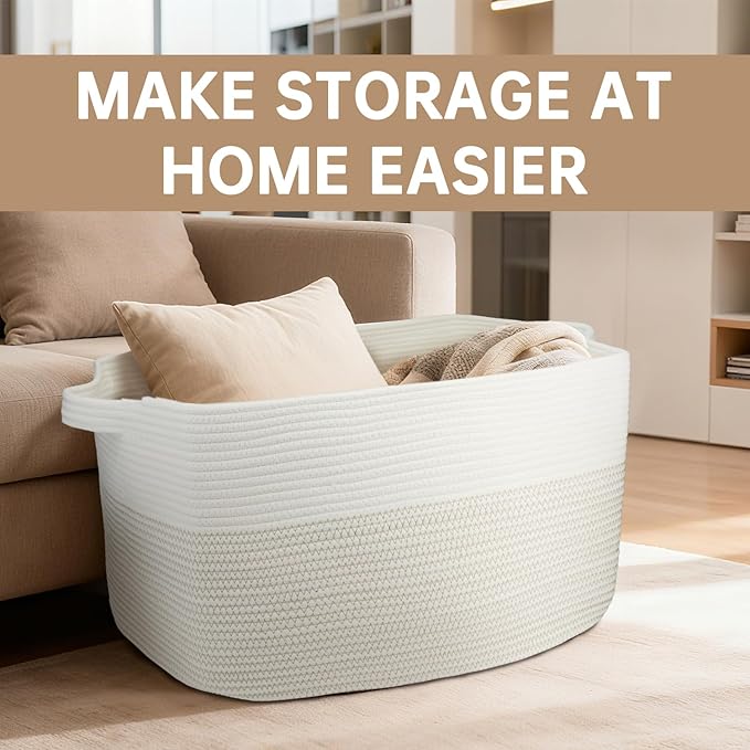 75L Large Cotton Rope Basket 22" x 17" x 12",Large Blanket Basket with Handle,woven baskets for storage,Storage Basket for Organizing,Blanket Basket living Room