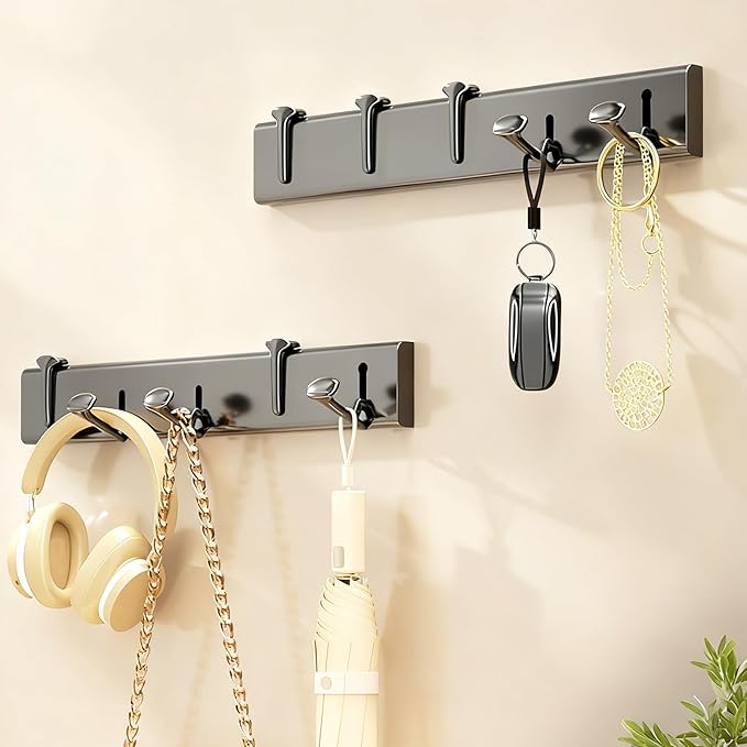 Foldable Coat Rack Wall Mount Hooks Grey Coat Rack with 5 Hooks Wall Hooks for Hanging Hat Key Bag Towel Coat Holder Towel Hooks for Bathroom Entryway Bedroom Kitchen Utility Room