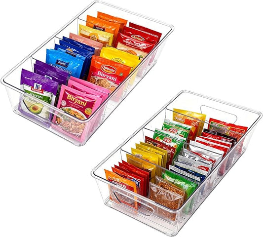 2 Pcs Seasoning Packet Organizer, Seasoning Organizer for Cabinet, Ood Storage Organizer Box with Detachable Dividers Snacks Spice Packets organizer for Kitchen (XL)