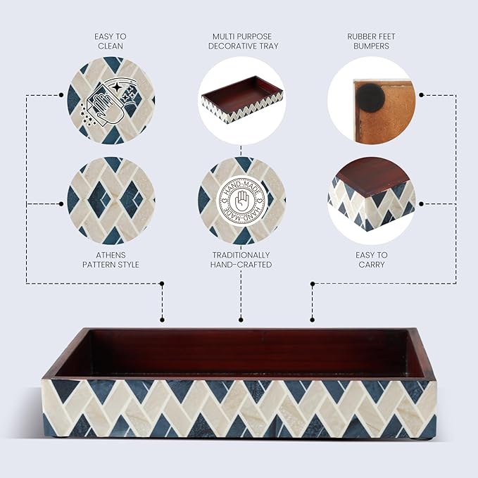 HANDICRAFTS HOME Handmade Tavla Pattern 10x6 Towel Tray - Small Bathroom Tray, Guest Towel Holder, Decorative Napkin Holder, Bathroom Countertop Storage, Kitchen Hand Towel Holder Parlour-tavla