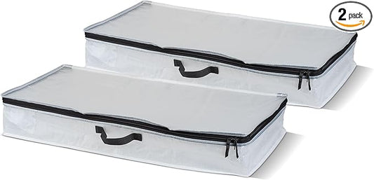 CleverMade Under Bed Storage Bag - 46L - Pack of 2 - Transparent - Collapsible Storage for Shoes and Clothes Easy Use - Heavy Duty Utility Bag Home
