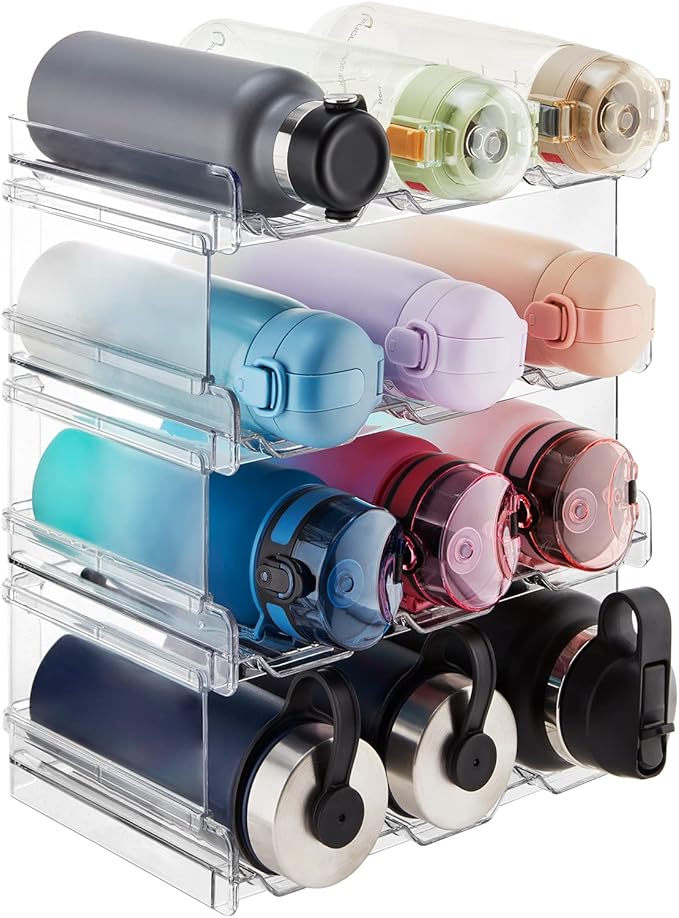Lifewit 4 Tier Stackable Water Bottle Organizer for Cabinet, Plastic Bottle Holder Fits 12 Bottles/Tumblers up to 3.8" Diameter for Pantry/Countertop/Cupboard, 28 x 19 x 34 cm/11 Ã 7.5 Ã 13.4"