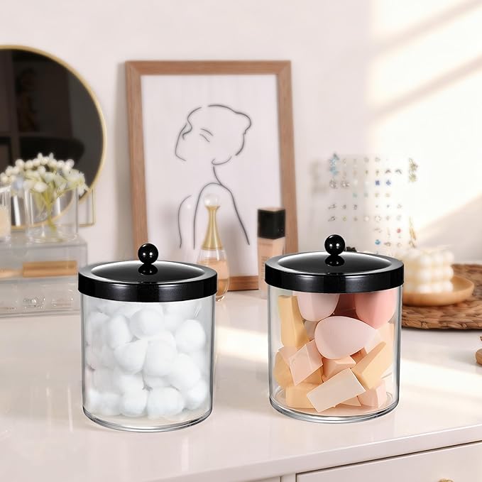 Amolliar 50 Oz Apothecary Jar - Clear Container with Stainless Steel Lid, Plastic Jar for Laundry Room Organization & Pods Storage, Bathroom Vanity Organizer, Kitchen Countertop Cantainer (Black)