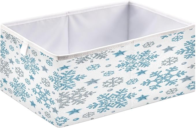 Bolaz Sliver Blue Snowflakes Closet Organizers Storage Cubes Christmas Storage Bins Shelf Baskets Containers for Home Room Office,Square