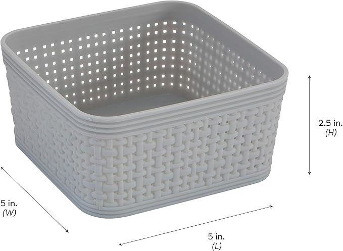 Simplify 5 Piece Organizing Set | Multiple Size Bins | Multipurpose | Office | Desk | Dorm | Bathroom | Storage Basket | Small Items | Accessories | Grey