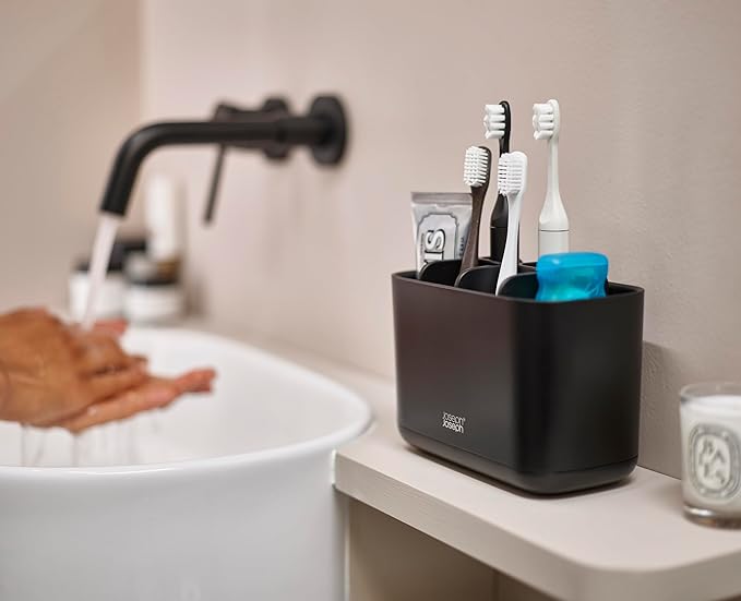Joseph Joseph Easy-Store - Toothbrush Holder Caddy, Bathroom Storage, Large, Matt Black