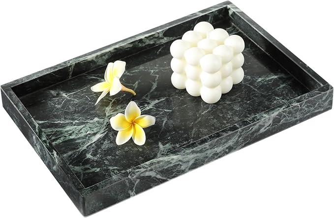 Koville Natural Marble Tray, 12x8â Coffee Table Vanity/Decorative Tray for Jewerly, Watch, Perfume Candle Storage for Bedroom/Bathroom/Kitchen Countertop(Indian Green Marble)