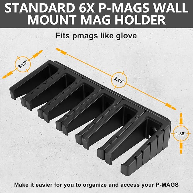 Magnetic ABS 6 Standard AR Rack Wall Mount, AR Mag Holder for 5.56 .223 Magazines, Wall Magazine Display, Magnet AR Mag Storage Organizer