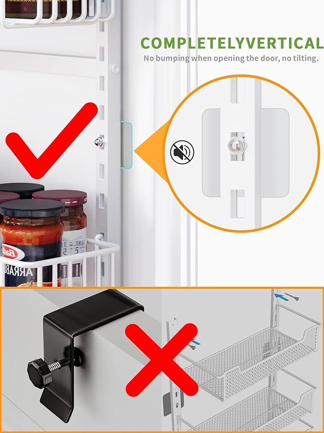 Over the Door Pantry Organizer, 9-Tier Pantry Organization and Storage for Kitchen, Metal Hanging Spice Rack Shelves Door for Home & Kitchen, Laundry Room Bathroom, White