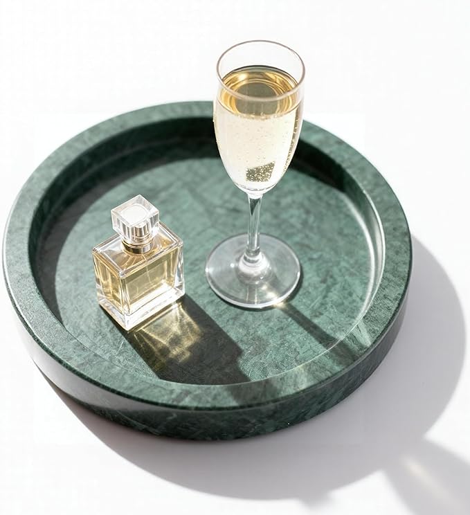 Natural Marble Tray for Rings and Jewelry Dish, 5.91 inch Round Decorative Tray for Kitchen, Vanity, Bathroom,Dressing Table, Bedside Table, Home Decor, Green (NS026)