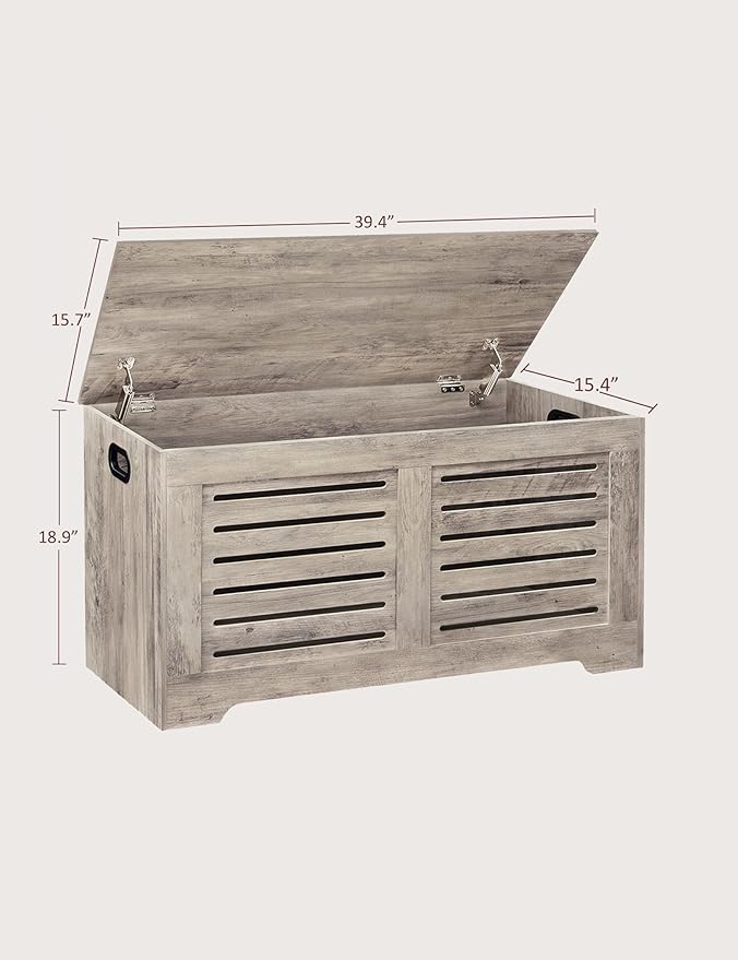 DINZI LVJ Storage Chest, 39.4âWooden Toy Box with 2 Safety Hinges, Retro Entryway Shoe Storage Bench with Flip-Top, Sturdy Large Storage Trunk for Living Room, Bedroom, Easy Assembly, Greige