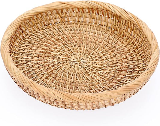 Hipiwe Small Woven Wicker Basket - 7.6" Round Entryway Organizer for Keys, Wallet, Cell Phone & Snacks